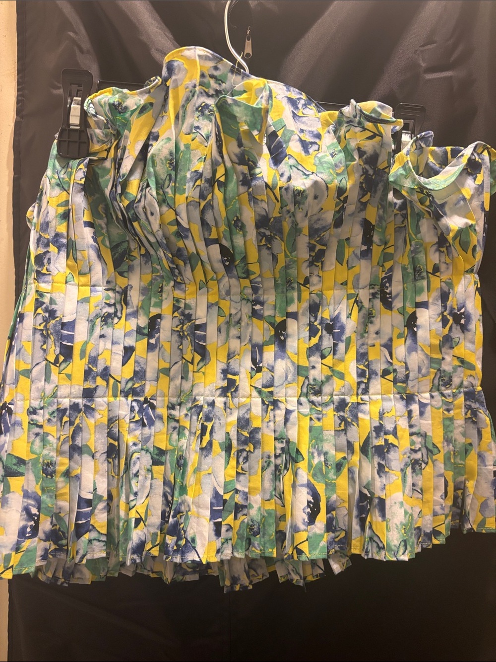 White House Black Market Yellow Blue Green Floral Pleated Strapless Top